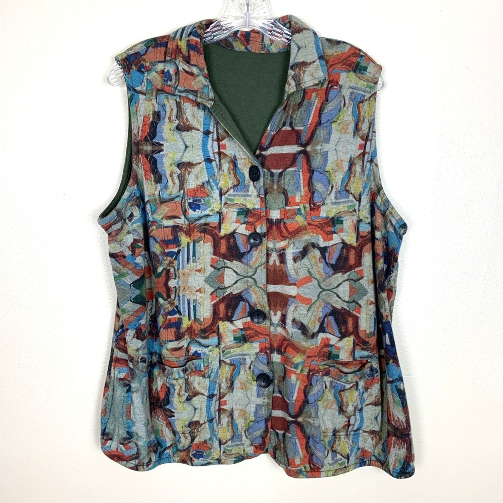 Parsley & Sage Vest Size XL Reversible Knit Pockets Green Boho Artsy Lagenlook